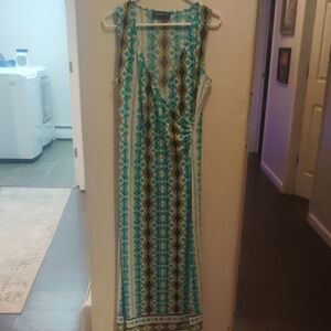 Sleeveless Geometric Print Maxi Dress - Blue and Brown Jones New York Size M